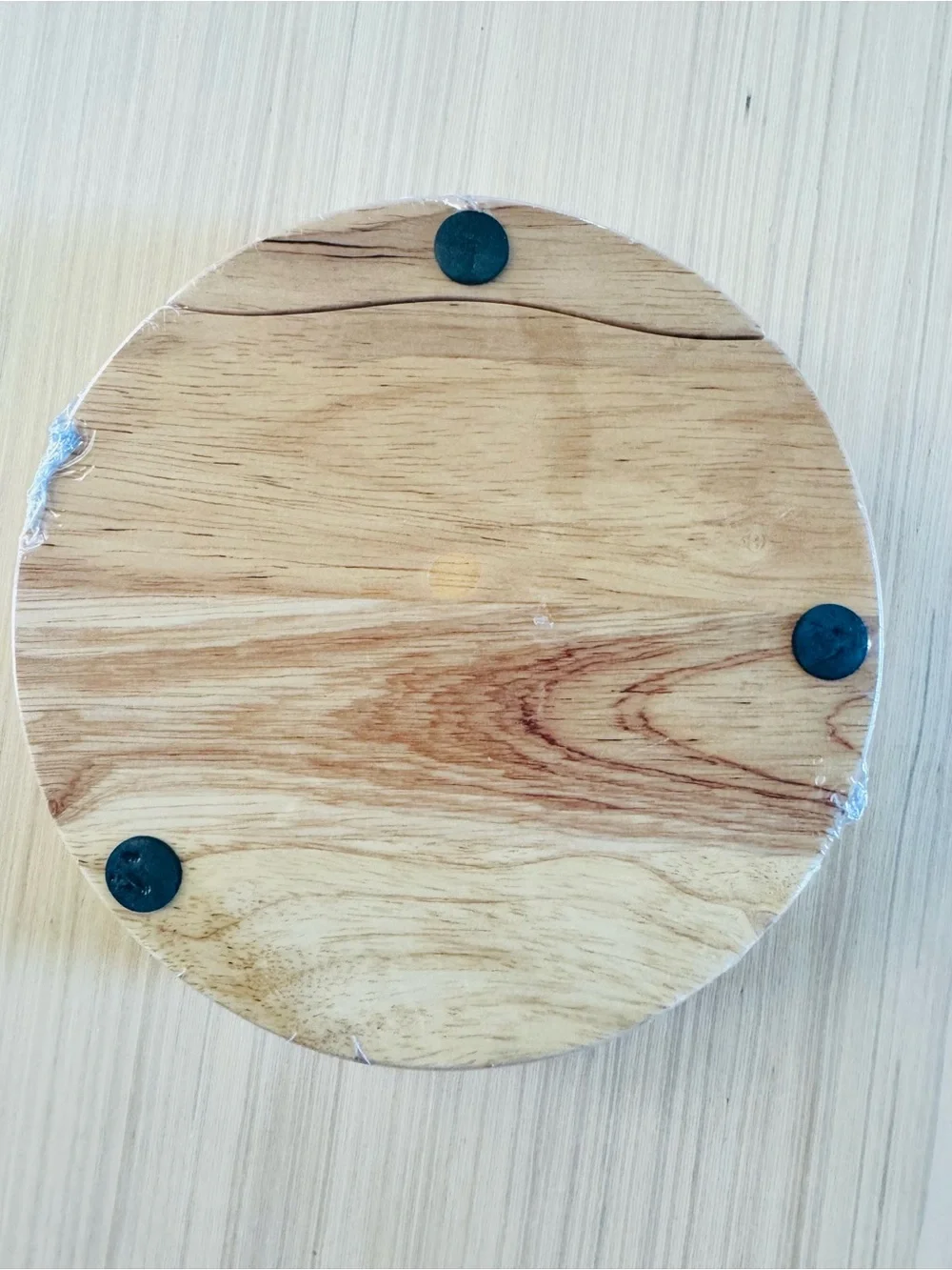 New! Round Wood Cheese Board w/2 Wood Handled Utensils